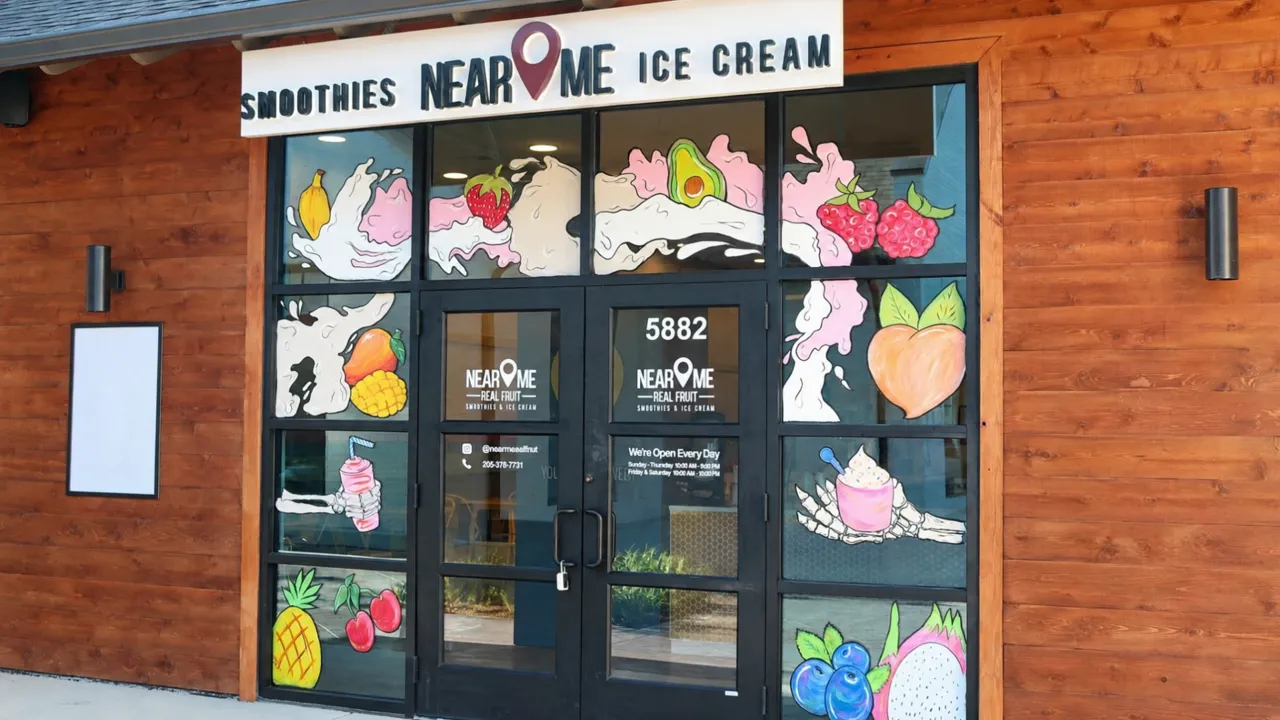 Our storefront at Knox Square with fruit murals on the windows